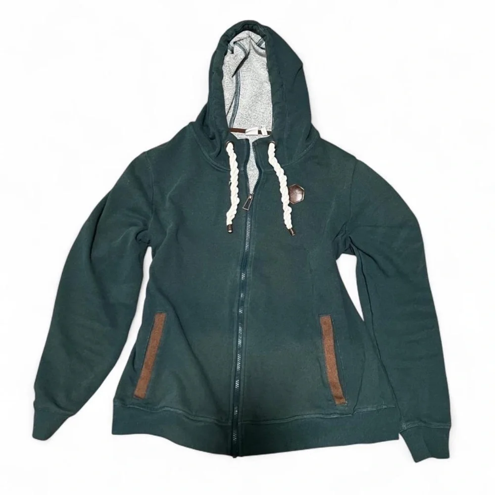 Cinch Ladies Faux Leather & Dark Green Full Zip Hoodie Size XL